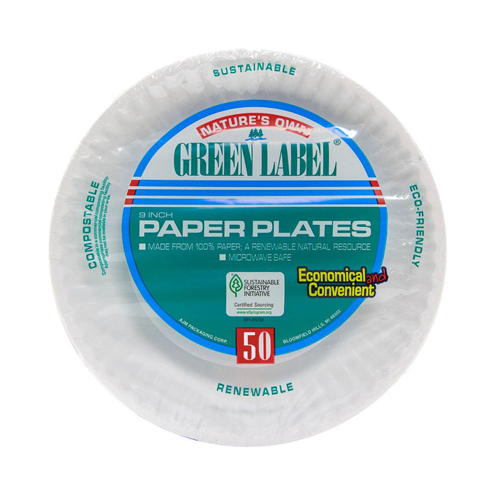 PAPER PLATES 9" INCH 24/50CT GREEN LABEL