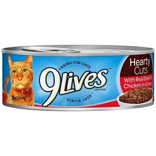 9 LIVES 5.5OZ/24CT REAL BEEF & CHICKEN IN GRAVY