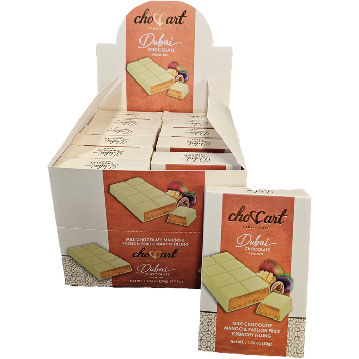 DUBAI CHOCOLATE 50G MANGO & PASSION FRUIT 12PCS