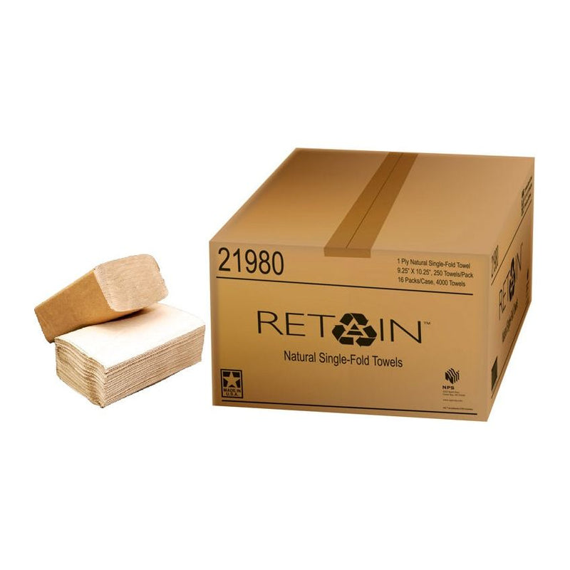 RETAIN NATURAL SINGLE FOLD PAPER TOWELS  16PK