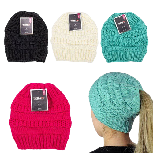 GIRLS JUNIOR HAT W/PONY TAIL OPENING 12CT