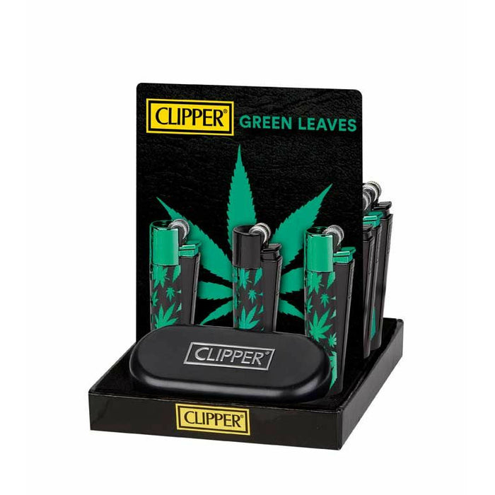 CLIPPER LIGHTER METAL GREEN LEAVES 12CT