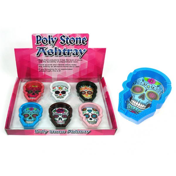 POLY RESIN SKULL ASHTRAY #2 6CT