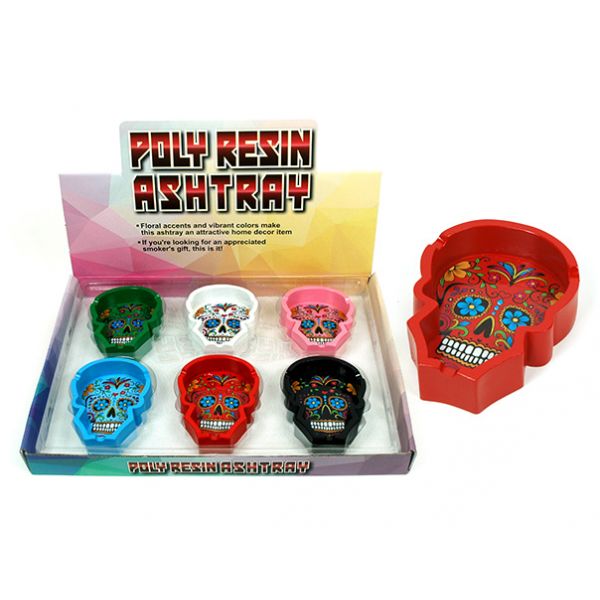 POLY RESIN SKULL ASHTRAY 6CT